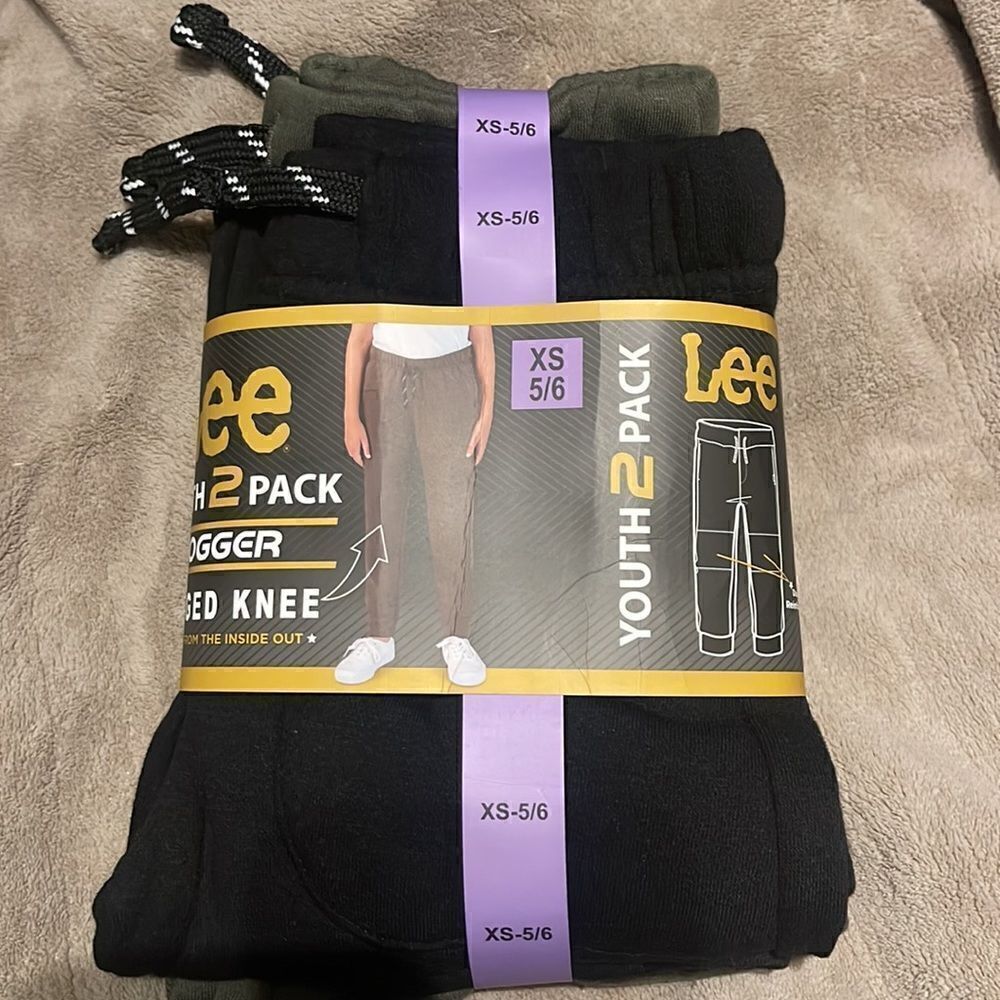 #6 Lee Youth 2-pack Jogger Black & Green Medium 14/16 Rugged Knee Sweatpants